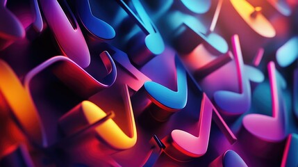 3D abstract background with layered musical notes and gradient colors, artistic music theme