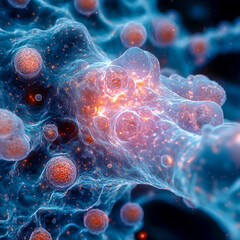 Obraz premium The cancer cell's aggressive and invasive nature is emphasized through its detailed, ominous appearance.
