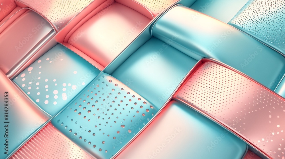 Poster A high-detail flat lay of minimal geometric patterns in soft pastel colors showcasing abstract design elements in a harmonious composition Stock Photo with copy space