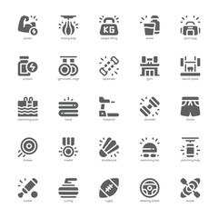 Fitness and Sport icon pack for your website, mobile, presentation, and logo design. Fitness and Sport icon glyph design. Vector graphics illustration and editable stroke.