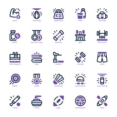 Fitness and Sport icon pack for your website, mobile, presentation, and logo design. Fitness and Sport icon dual tone design. Vector graphics illustration and editable stroke.