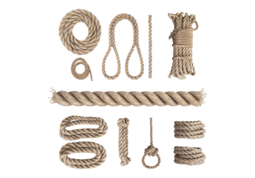 Set of ropes in different state isolated on transparent background. Transparent PNG.