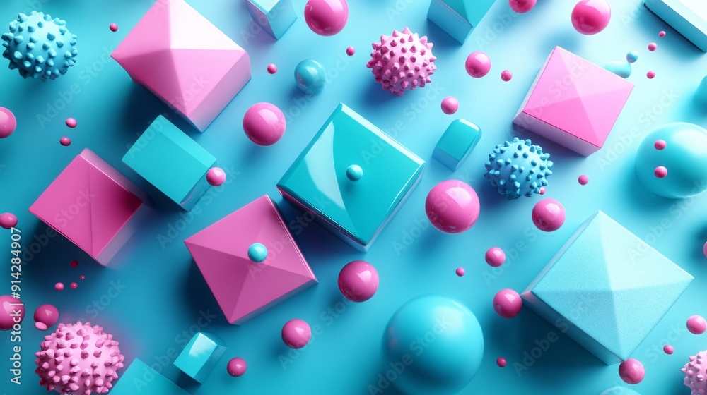 Poster abstract flat lay of high-detail minimal geometric shapes in pastel hues presenting a refined and el