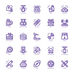 Fitness and Sport icon pack for your website, mobile, presentation, and logo design. Fitness and Sport icon basic line gradient design. Vector graphics illustration and editable stroke.