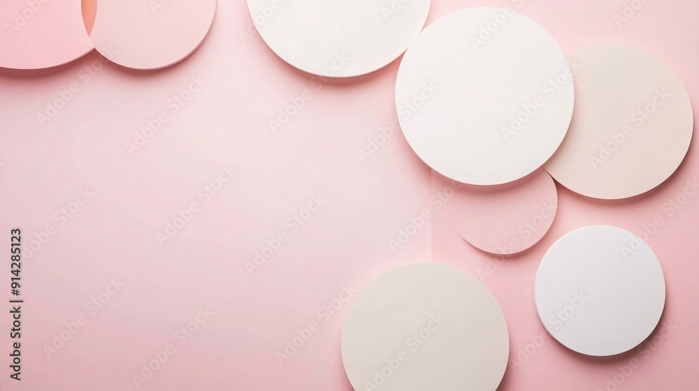 Poster abstract flat lay of high-detail minimal geometric shapes in pastel hues presenting a refined and el