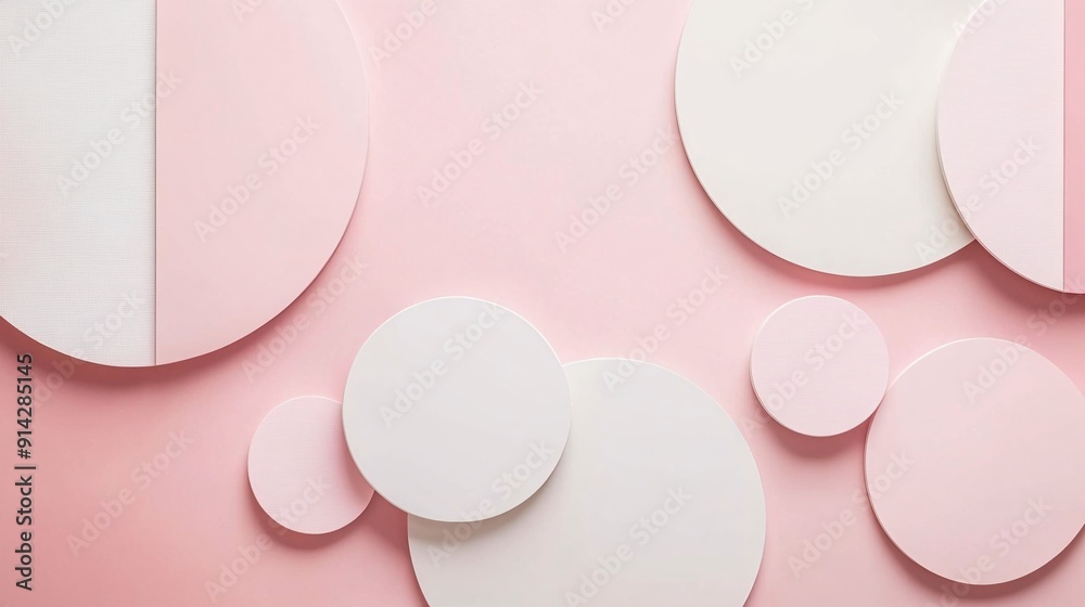 Poster abstract flat lay of high-detail minimal geometric shapes in pastel hues presenting a refined and el