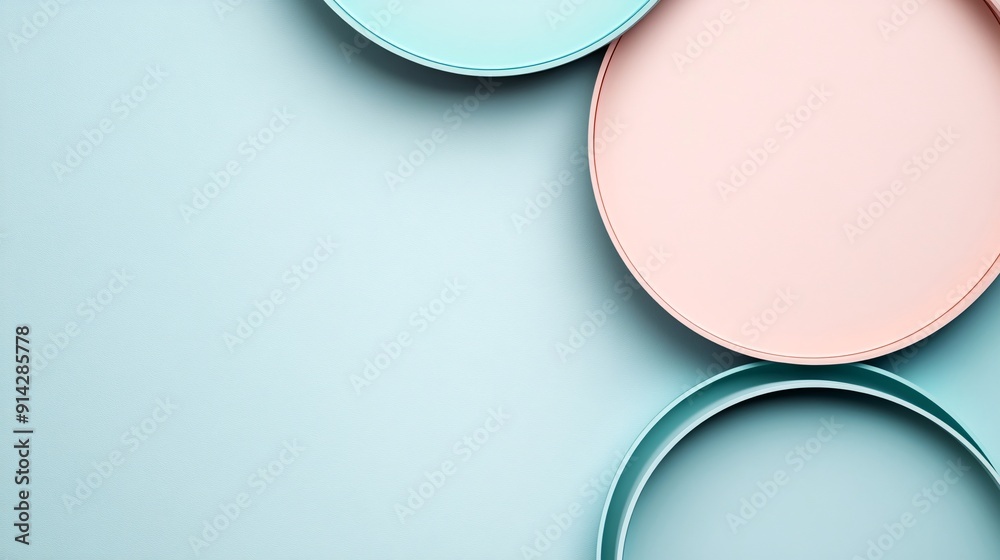 Poster detailed flat lay of abstract geometric shapes in pastel tones offering a minimalistic design perfec