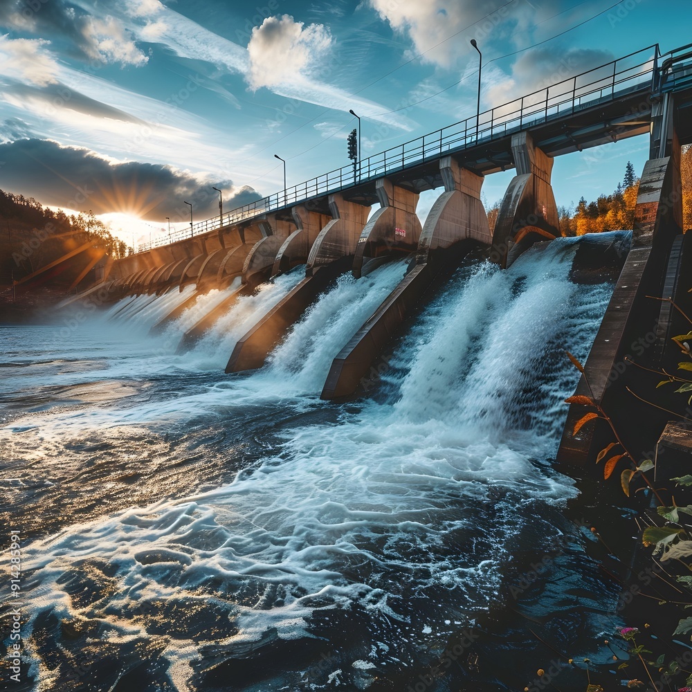 Wall mural Powerful Hydroelectric Dam Harnessing Nature s Renewable Energy