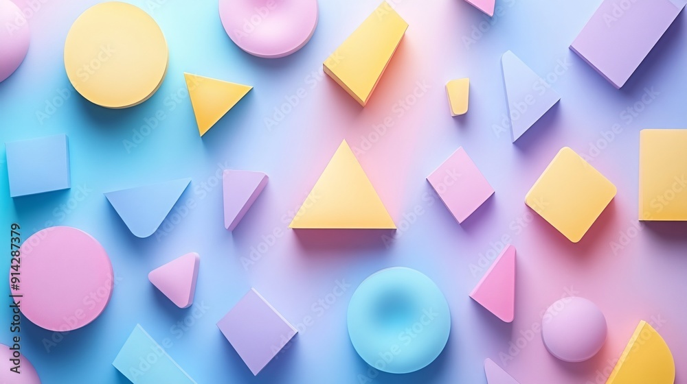 Poster Abstract design with intricate geometric patterns in pastel colors presented in a flat lay format for a minimalist and sophisticated look Stock Photo with copy space