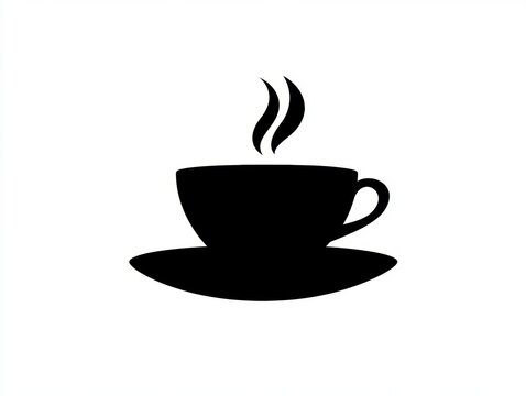 Steaming coffee cup silhouette on white background