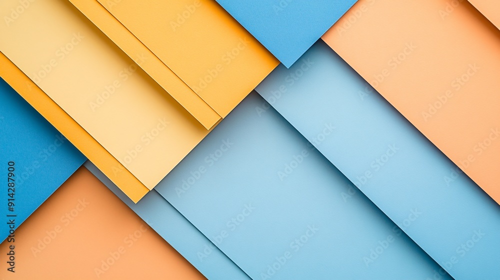 Poster Minimal geometric shapes in a detailed flat lay composition using pastel colors to form a modern and abstract design Stock Photo with copy space