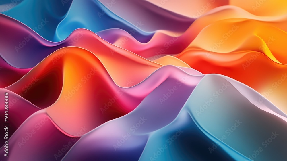 Poster colorful 3d background with layered waveforms and gradient colors, artistic abstract design