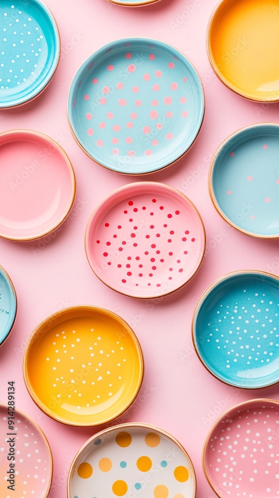Aufkleber A high-detail flat lay of minimal geometric patterns in soft pastel colors showcasing abstract design elements in a harmonious composition Stock Photo with copy space