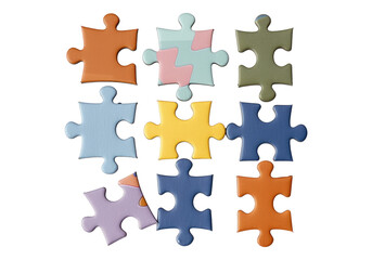 Colorful puzzle pieces isolated on transparent background. Transparent PNG.