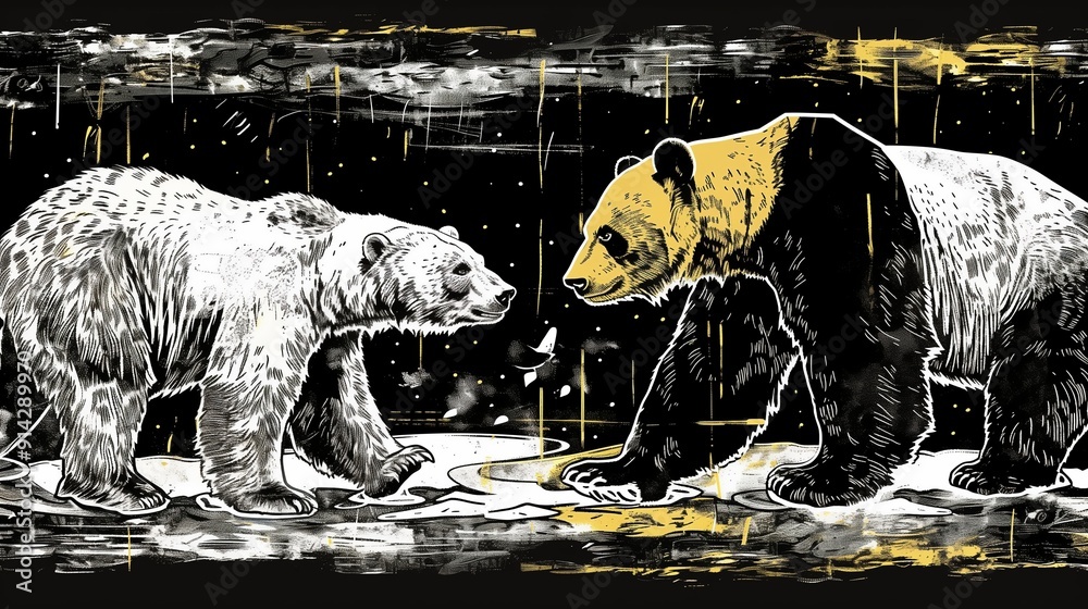 Wall mural polar bear and panda bear facing off, symbolizing a challenge between polaris and pandas data scienc