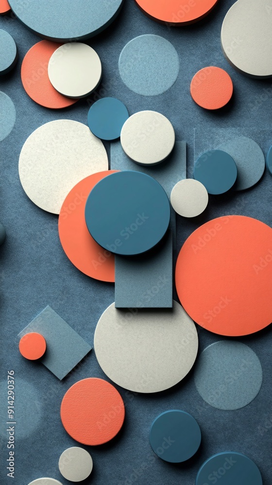 Poster abstract flat lay of high-detail minimal geometric shapes in pastel hues presenting a refined and el