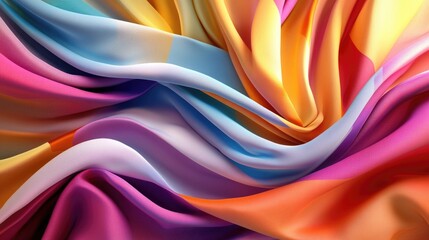 Dynamic 3D background with twisted fabric and colorful gradients, energetic textile art
