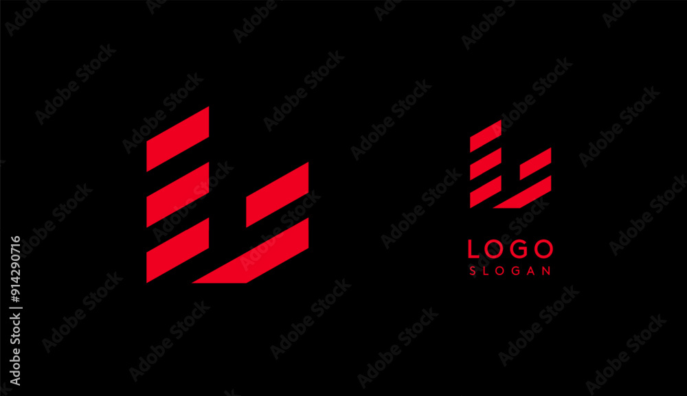 Poster abstract red geometric letter l with parallel lines. stripes modern logotype concept, futuristic des
