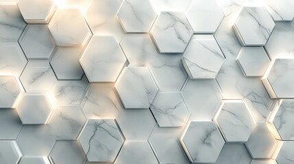Elegant 3D background with marble hexagons and subtle lighting, sophisticated digital art