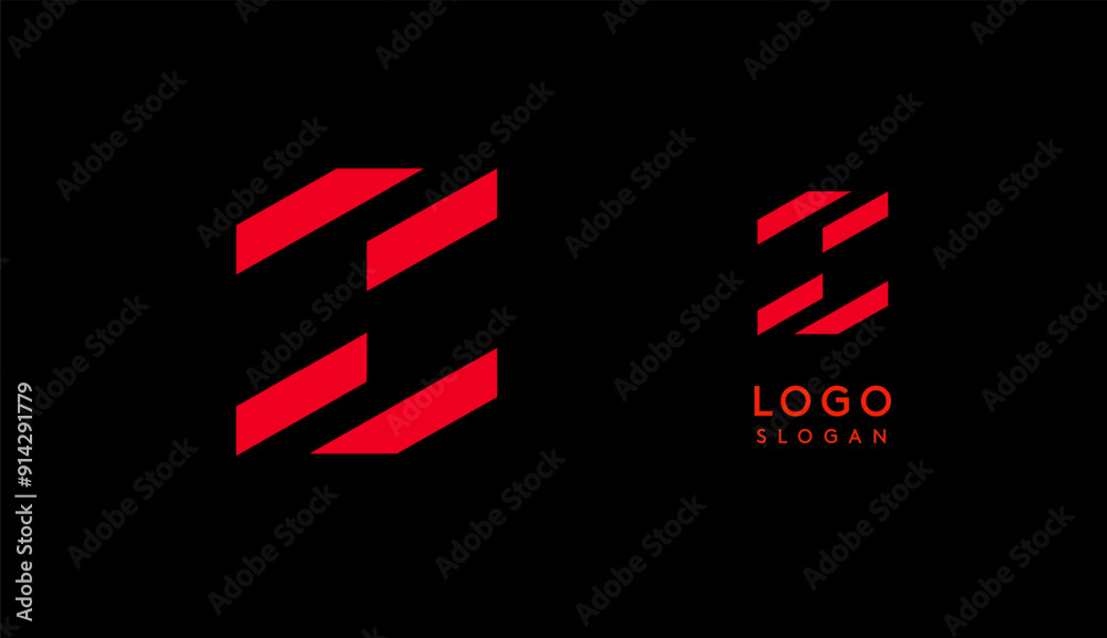 Poster abstract red geometric letter z with parallel lines. stripes modern logotype concept, futuristic des