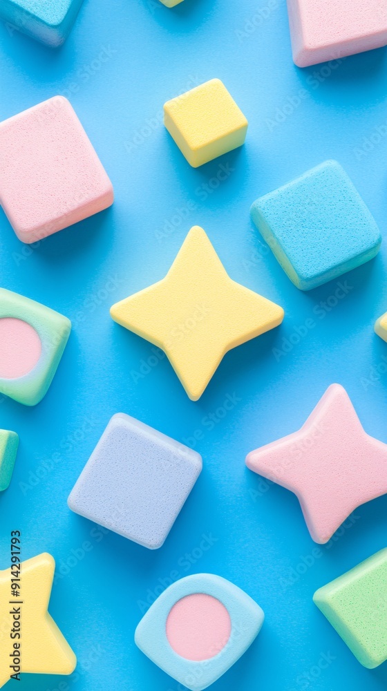Aufkleber Minimal geometric shapes in a detailed flat lay composition using pastel colors to form a modern and abstract design Stock Photo with copy space