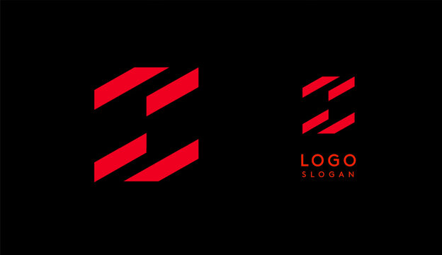 Abstract red geometric letter Z with parallel lines. Stripes modern logotype concept, futuristic design for an innovative company, minimalist sporty and technological power style. Vector illustration