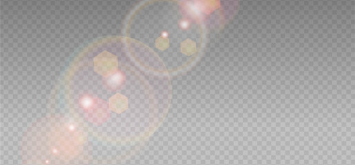 Abstract refraction glow and bokeh effect. Warm crystal light leak flare reflection effect. Transparent refraction background. Vector overlay for summer sun effect.