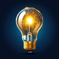 Bright idea concept with glowing light bulb on dark background