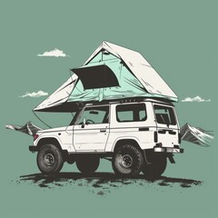Camping car adventure illustration.