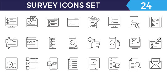 Survey feedback, testimonial, customer thin line icons. For website marketing design, logo, app, template, ui, etc.