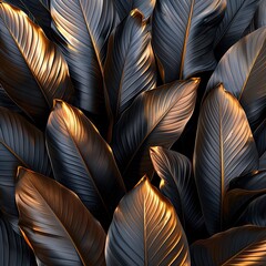 Captivating close-up of glossy dark leaves with golden highlights in natural light