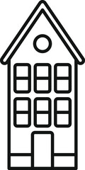 Simple black and white line art icon representing a brick residential building
