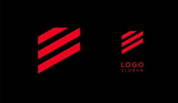 Abstract red geometric letter E with parallel lines. Stripes modern logotype concept, futuristic design for an innovative company, minimalist sporty and technological power style. Vector illustration