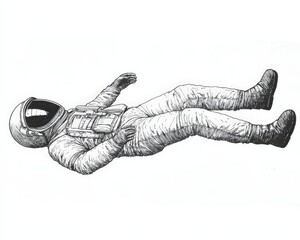 Floating Astronaut Ink Pen Illustration of an Astronaut Drifting in Space, Depicting a Sense of Weightlessness and Isolation - Space, astronaut, ink, illustration, art, weightlessness