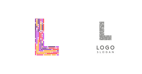 Colorful abstract letter L logo design with futuristic circuit pattern. Ideal for tech companies, digital media, software, apps, networking, branding. Vector illustration.