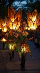 Naklejka premium A lantern parade with illuminated lanterns, music, and community participation
