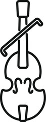 Simple line icon of a violin with a bow lying across it, representing music and classical instruments