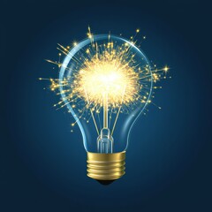 Sparkling lightbulb concept on dark blue background