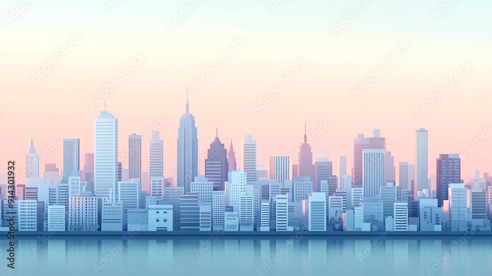Aufkleber abstract cityscape with clean geometric building shapes and soft pastel colors for a modern minimali