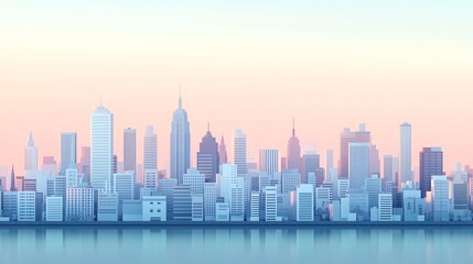 Obraz premium Abstract cityscape with clean geometric building shapes and soft pastel colors for a modern minimalistic urban scene Stock Photo with copy space