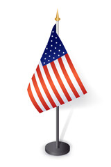 American flag on a stand. Symbol of USA. 3d vector