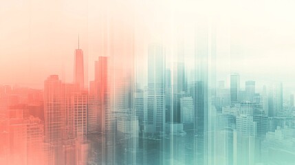Fototapeta premium Pastel-toned abstract cityscape showcasing geometric buildings and a minimal urban design Stock Photo with copy space