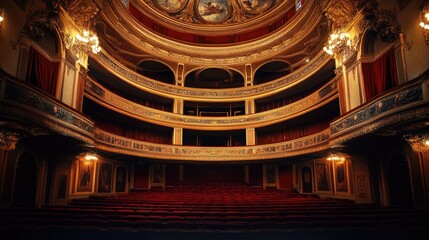 Obraz premium Classic opera house with ornate decor and empty balconies, prepared for the next act