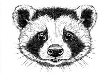 Obraz premium Hand-drawn monochrome sketch of cute panda face