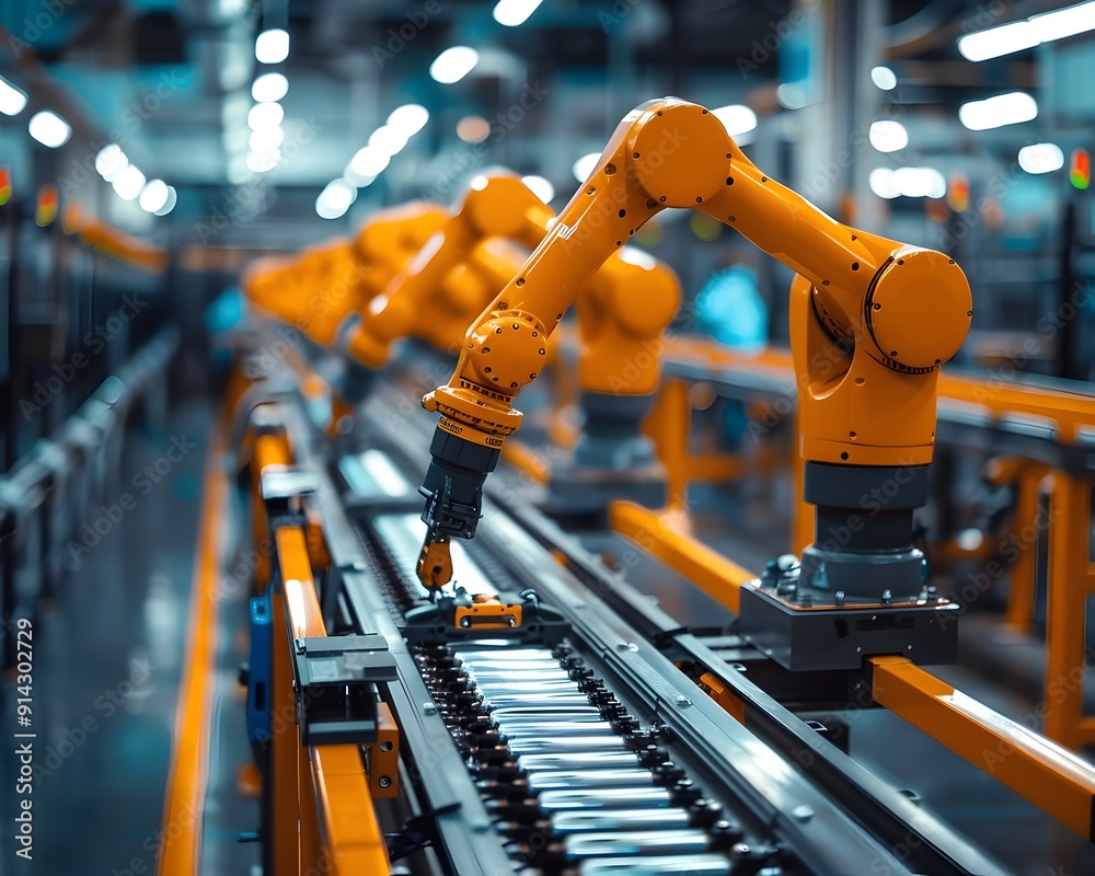 Poster efficient industrial robot automation in high tech factory assembly line production