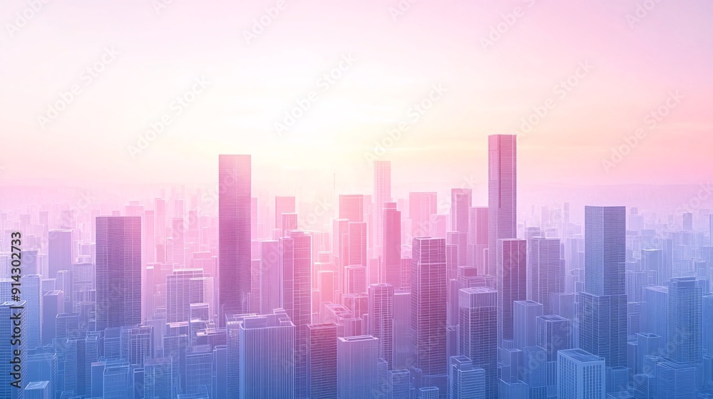 Poster minimalistic urban design with abstract cityscape and geometric buildings in soft pastel colors stoc