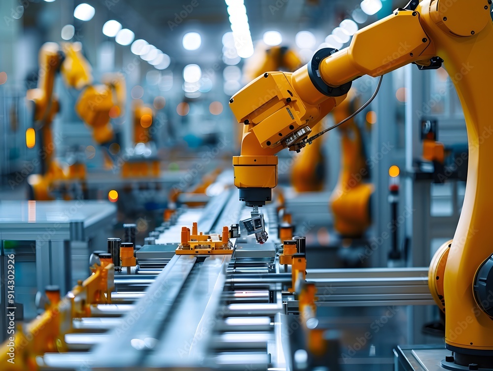 Poster automated advanced manufacturing plant with efficient robotic systems and precision processes
