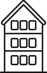 Simple line art drawing of a residential building facade with multiple windows