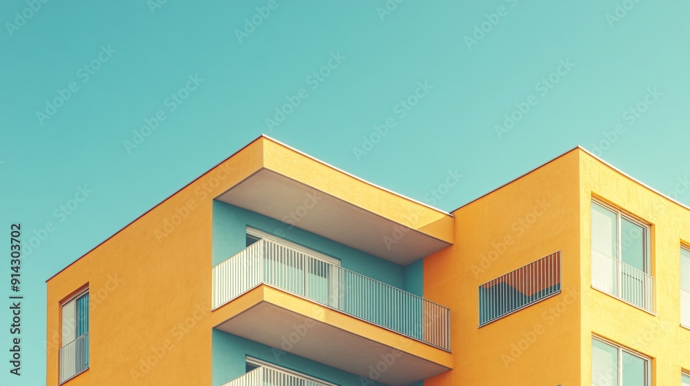 Aufkleber minimal urban scene with abstract geometric buildings and pastel tones for a clean and modern look s