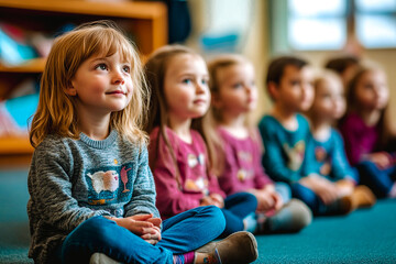 Obraz premium Enfants assis sur le sol à l'école